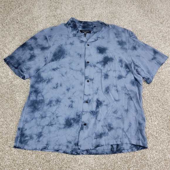 Rag & Bone Mens XL Gray AOP Smoke Button Up Short Sleeve - Picture 2 of 6